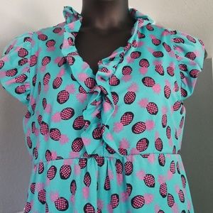 Tracy Negoshian XL Teal/Pink pineapple print dress